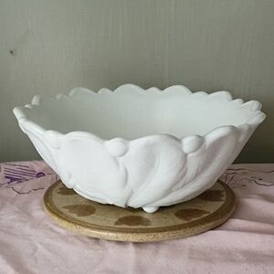 Amazing Milk Glass Bowl in the "Wild Rose" Pattern-This One Is Fire